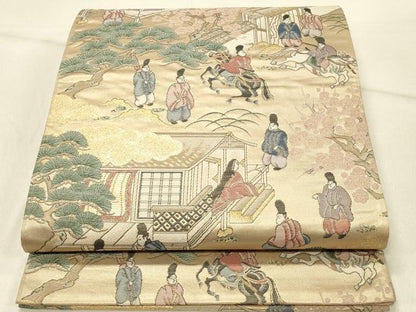 平和屋着物◎六通柄袋帯　早春観梅絵巻　金糸　正絹　逸品　DABE3934qp