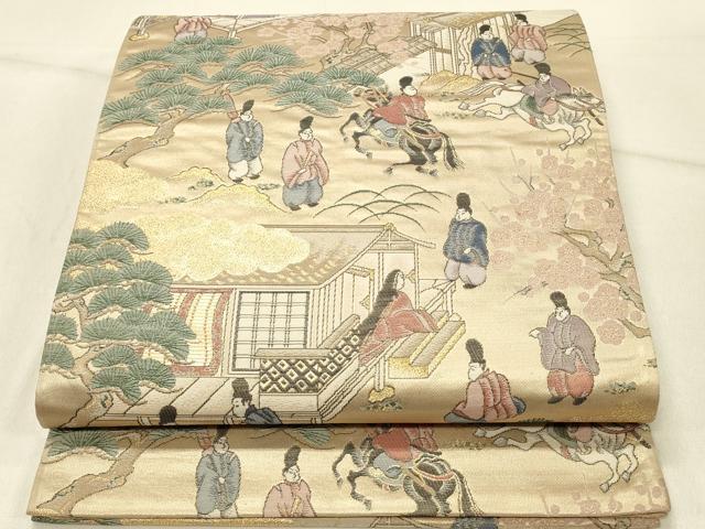 平和屋着物◎六通柄袋帯　早春観梅絵巻　金糸　正絹　逸品　DABE3934qp