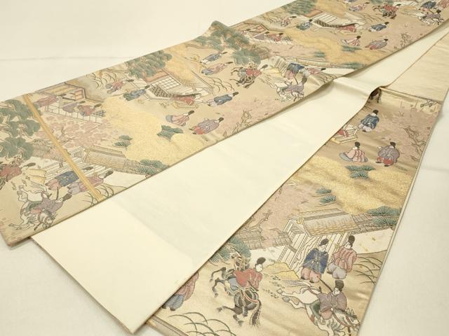 平和屋着物◎六通柄袋帯　早春観梅絵巻　金糸　正絹　逸品　DABE3934qp