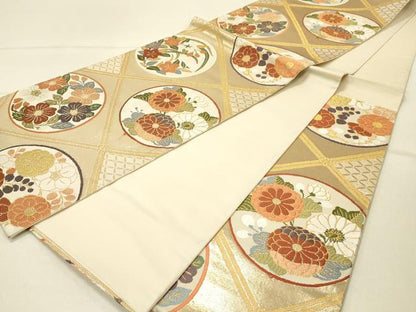 平和屋着物◎六通柄袋帯 唐織 能衣錦 天井花丸文 金糸 正絹 逸品 DABE3955qp