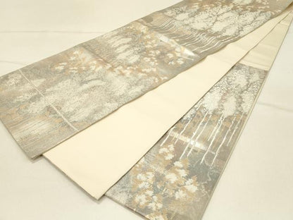 平和屋着物◎六通柄袋帯　樹林文　京洛錦　二重引箔　銀糸　正絹　逸品　DABE3974qp
