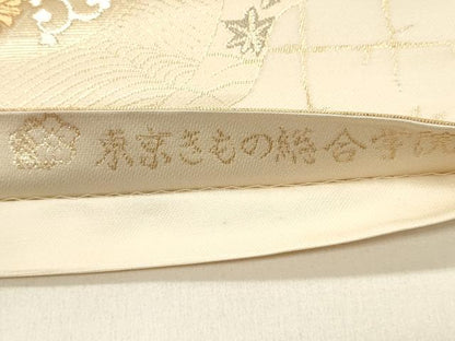 平和屋着物◎全通柄袋帯　鼓御所車花文　金銀糸　正絹　逸品　未使用　DABE3981qp