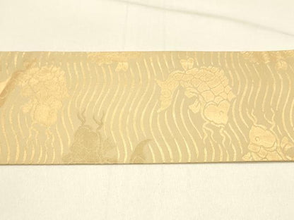 平和屋着物◎九寸名古屋帯　荒磯　金糸　正絹　逸品　DABE3982qp