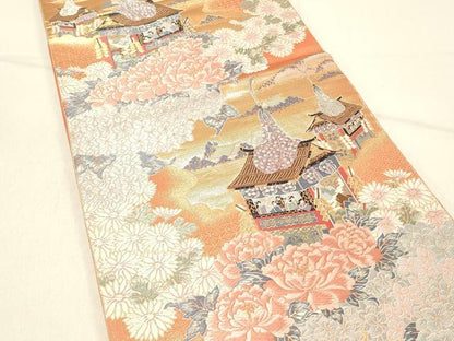 平和屋着物◎六通柄袋帯　唐織　九百錦　祇園慶祥文　金糸　正絹　逸品　未使用　DABE3989qp