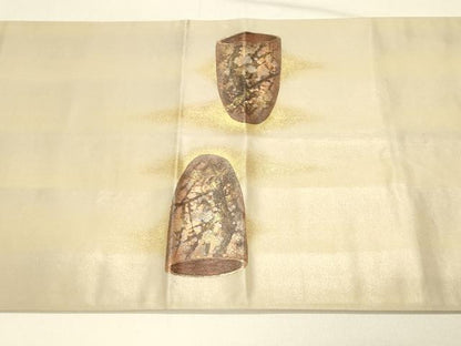 平和屋着物◎太鼓柄袋帯 陶器文 金彩 引箔 正絹 逸品 DABE3992qp
