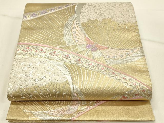 平和屋着物◎六通柄袋帯 花蝶文 金銀糸 正絹 逸品 DABE3994qp