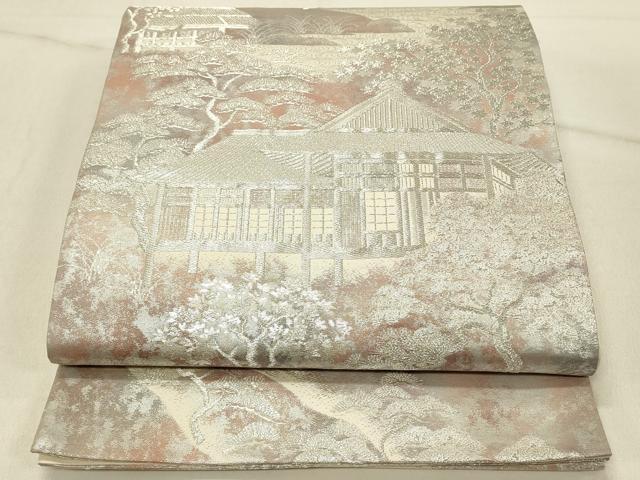 平和屋着物◎六通柄袋帯 讃岐栗林 二重引箔 銀糸 正絹 逸品 DABE3996qp