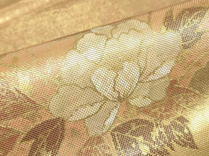 平和屋着物▼太鼓柄袋帯 螺鈿箔 地紙菊牡丹文 金彩 正絹 逸品 DABE4001az