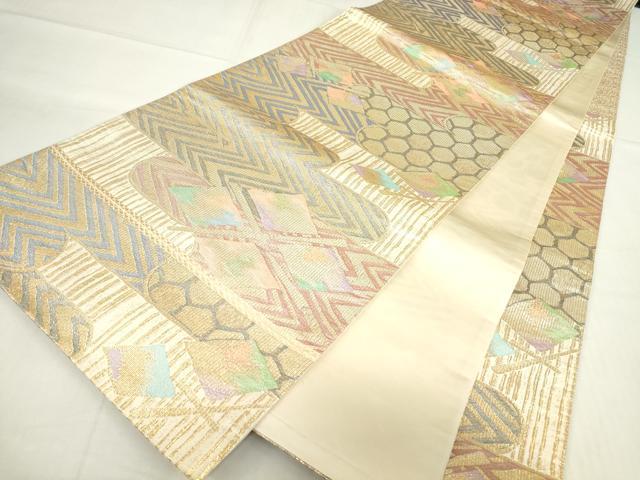 平和屋着物▼六通柄袋帯　霞取り菱文　金糸　正絹　逸品　DABE4002az