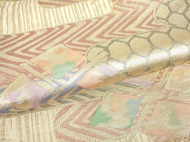 平和屋着物▼六通柄袋帯　霞取り菱文　金糸　正絹　逸品　DABE4002az