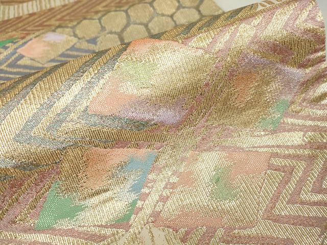 平和屋着物▼六通柄袋帯　霞取り菱文　金糸　正絹　逸品　DABE4002az