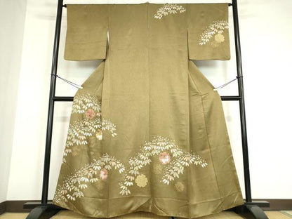 平和屋着物●訪問着　駒刺繍　絞り　雪輪花文　金彩　正絹　逸品　DABE4006az