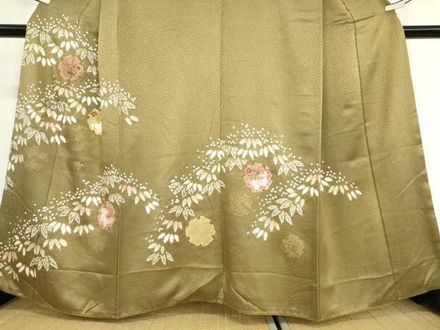 平和屋着物●訪問着　駒刺繍　絞り　雪輪花文　金彩　正絹　逸品　DABE4006az