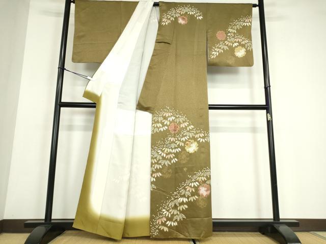平和屋着物●訪問着　駒刺繍　絞り　雪輪花文　金彩　正絹　逸品　DABE4006az