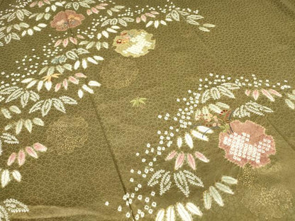 平和屋着物●訪問着　駒刺繍　絞り　雪輪花文　金彩　正絹　逸品　DABE4006az