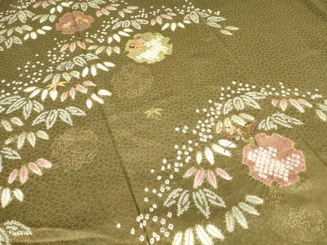平和屋着物●訪問着　駒刺繍　絞り　雪輪花文　金彩　正絹　逸品　DABE4006az