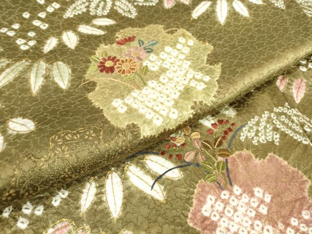 平和屋着物●訪問着　駒刺繍　絞り　雪輪花文　金彩　正絹　逸品　DABE4006az