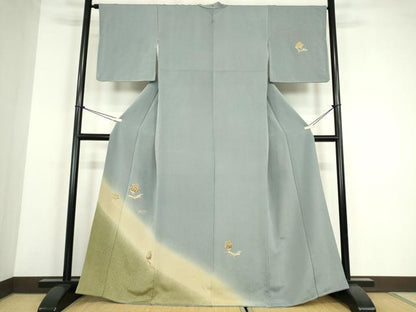 平和屋着物●訪問着　刺繍　松ぼっくり　暈し染め　金彩　鬼しぼ縮緬　正絹　逸品　DABE4007az