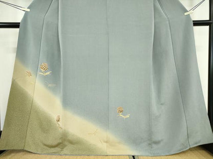 平和屋着物●訪問着　刺繍　松ぼっくり　暈し染め　金彩　鬼しぼ縮緬　正絹　逸品　DABE4007az
