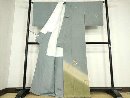 平和屋着物●訪問着　刺繍　松ぼっくり　暈し染め　金彩　鬼しぼ縮緬　正絹　逸品　DABE4007az