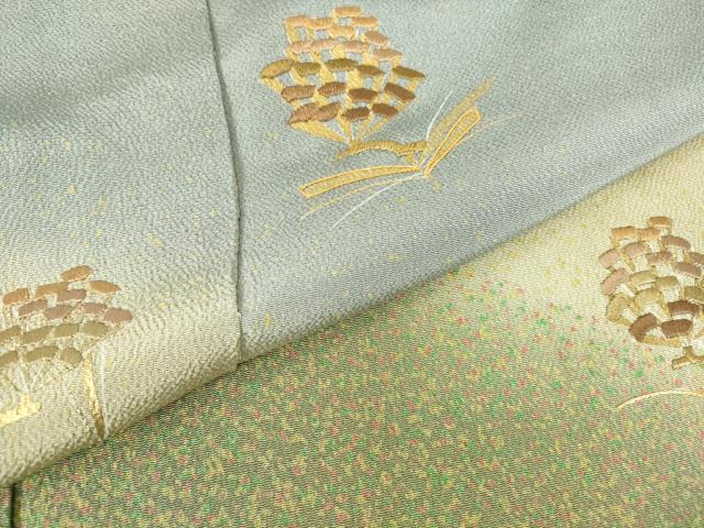 平和屋着物●訪問着　刺繍　松ぼっくり　暈し染め　金彩　鬼しぼ縮緬　正絹　逸品　DABE4007az