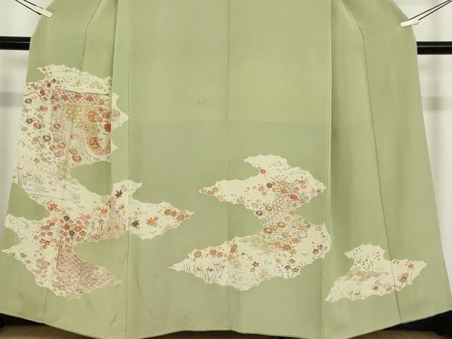 平和屋着物●訪問着　刺繍　几帳花文　金糸　正絹　逸品　DABE4008az