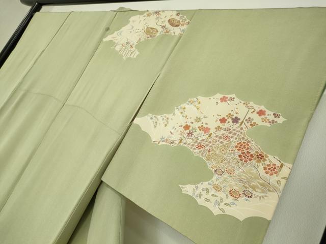 平和屋着物●訪問着　刺繍　几帳花文　金糸　正絹　逸品　DABE4008az