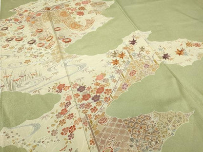 平和屋着物●訪問着　刺繍　几帳花文　金糸　正絹　逸品　DABE4008az