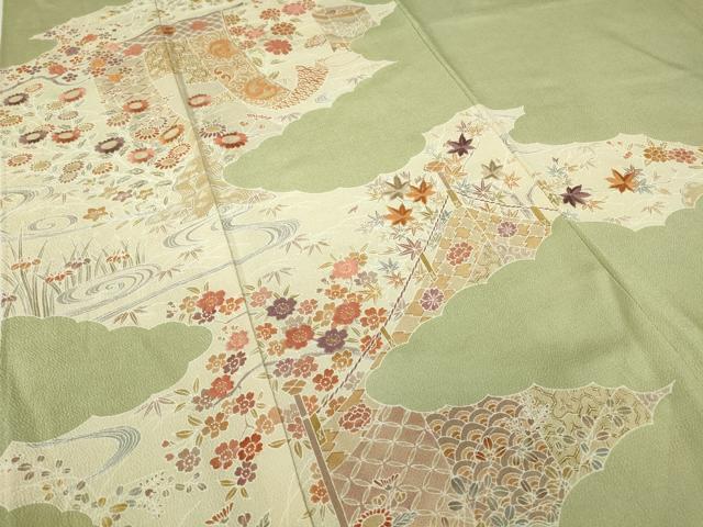 平和屋着物●訪問着　刺繍　几帳花文　金糸　正絹　逸品　DABE4008az