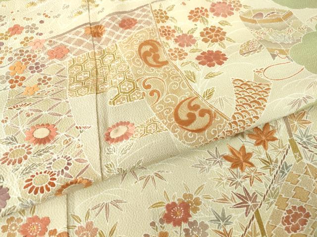 平和屋着物●訪問着　刺繍　几帳花文　金糸　正絹　逸品　DABE4008az