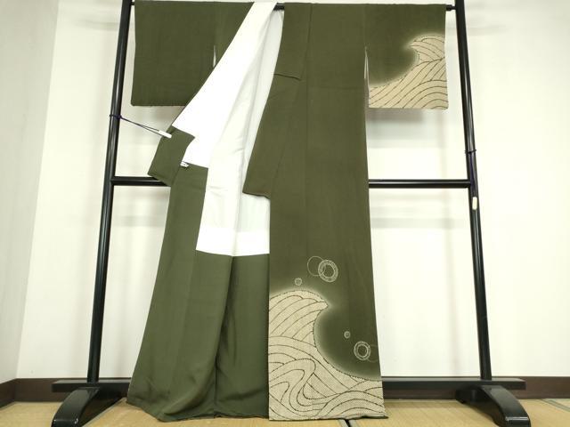 平和屋着物●訪問着　立波文　暈し染め　鬼しぼ縮緬　金彩　正絹　逸品　DABE4009az