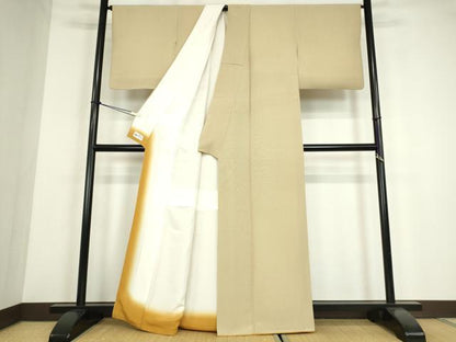 平和屋着物●江戸小紋　万筋　山吹茶色×素色　やまと誂製　正絹　逸品　DABE4010az