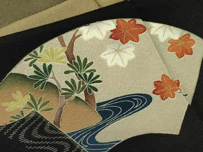 平和屋着物●訪問着　地紙花文　黒地　金彩　正絹　逸品　DABE4012az