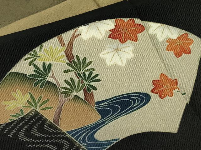 平和屋着物●訪問着　地紙花文　黒地　金彩　正絹　逸品　DABE4012az