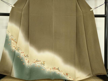 平和屋着物●訪問着　駒刺繍　宝尽くし文　暈し染め　金彩　鬼しぼ縮緬　正絹　逸品　DABE4017az