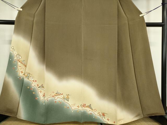 平和屋着物●訪問着　駒刺繍　宝尽くし文　暈し染め　金彩　鬼しぼ縮緬　正絹　逸品　DABE4017az