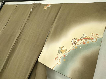平和屋着物●訪問着　駒刺繍　宝尽くし文　暈し染め　金彩　鬼しぼ縮緬　正絹　逸品　DABE4017az