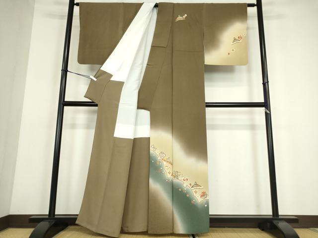 平和屋着物●訪問着　駒刺繍　宝尽くし文　暈し染め　金彩　鬼しぼ縮緬　正絹　逸品　DABE4017az