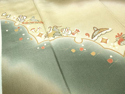 平和屋着物●訪問着　駒刺繍　宝尽くし文　暈し染め　金彩　鬼しぼ縮緬　正絹　逸品　DABE4017az