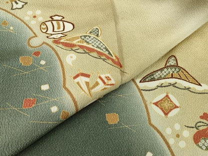 平和屋着物●訪問着　駒刺繍　宝尽くし文　暈し染め　金彩　鬼しぼ縮緬　正絹　逸品　DABE4017az