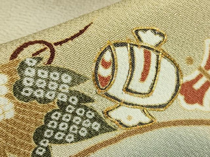 平和屋着物●訪問着　駒刺繍　宝尽くし文　暈し染め　金彩　鬼しぼ縮緬　正絹　逸品　DABE4017az