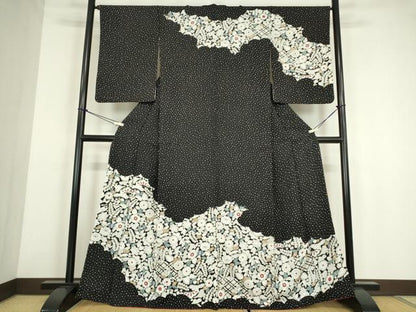 平和屋着物●訪問着　辻が花　黒地　金彩　正絹　逸品　DABE4019az