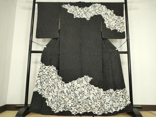 平和屋着物●訪問着　辻が花　黒地　金彩　正絹　逸品　DABE4019az