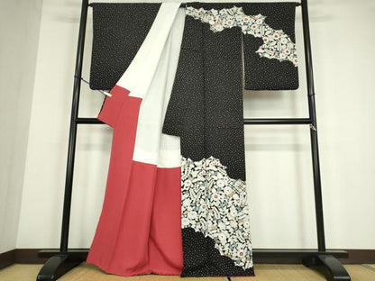 平和屋着物●訪問着　辻が花　黒地　金彩　正絹　逸品　DABE4019az
