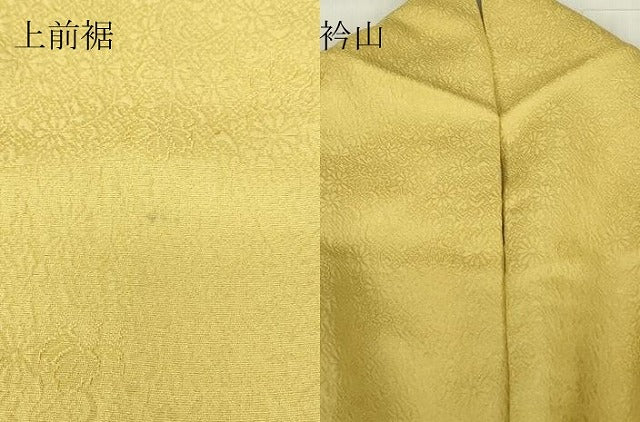 平和屋着物●上質な色無地　桐花地紋　黄支子色　正絹　逸品　DABE4022az