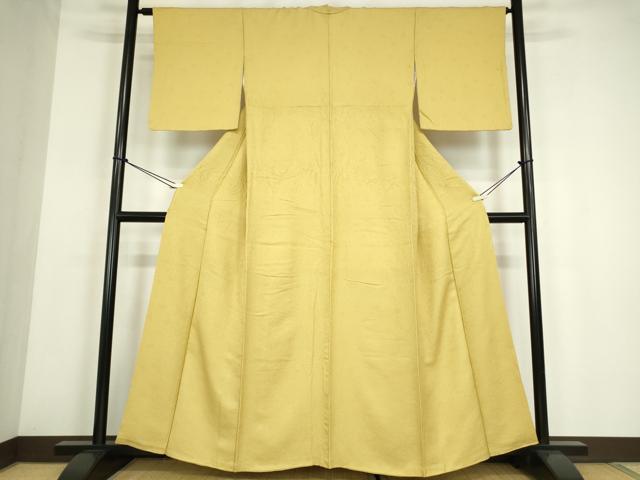 平和屋着物●上質な色無地　桐花地紋　黄支子色　正絹　逸品　DABE4022az
