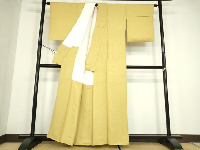 平和屋着物●上質な色無地　桐花地紋　黄支子色　正絹　逸品　DABE4022az