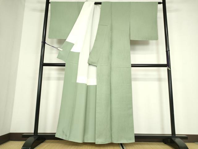 平和屋着物●上質な色無地　間道地紋　錆青磁色　正絹　逸品　DABE4023az