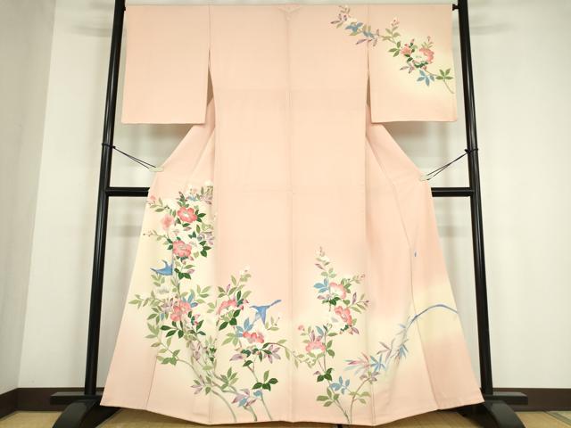 平和屋着物●訪問着　友禅　作家物　枝花飛鳥文　暈し染め　正絹　逸品　DABE4024az