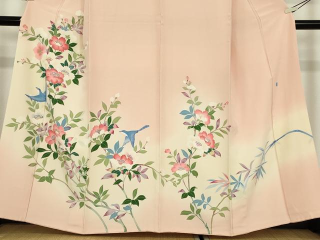 平和屋着物●訪問着　友禅　作家物　枝花飛鳥文　暈し染め　正絹　逸品　DABE4024az